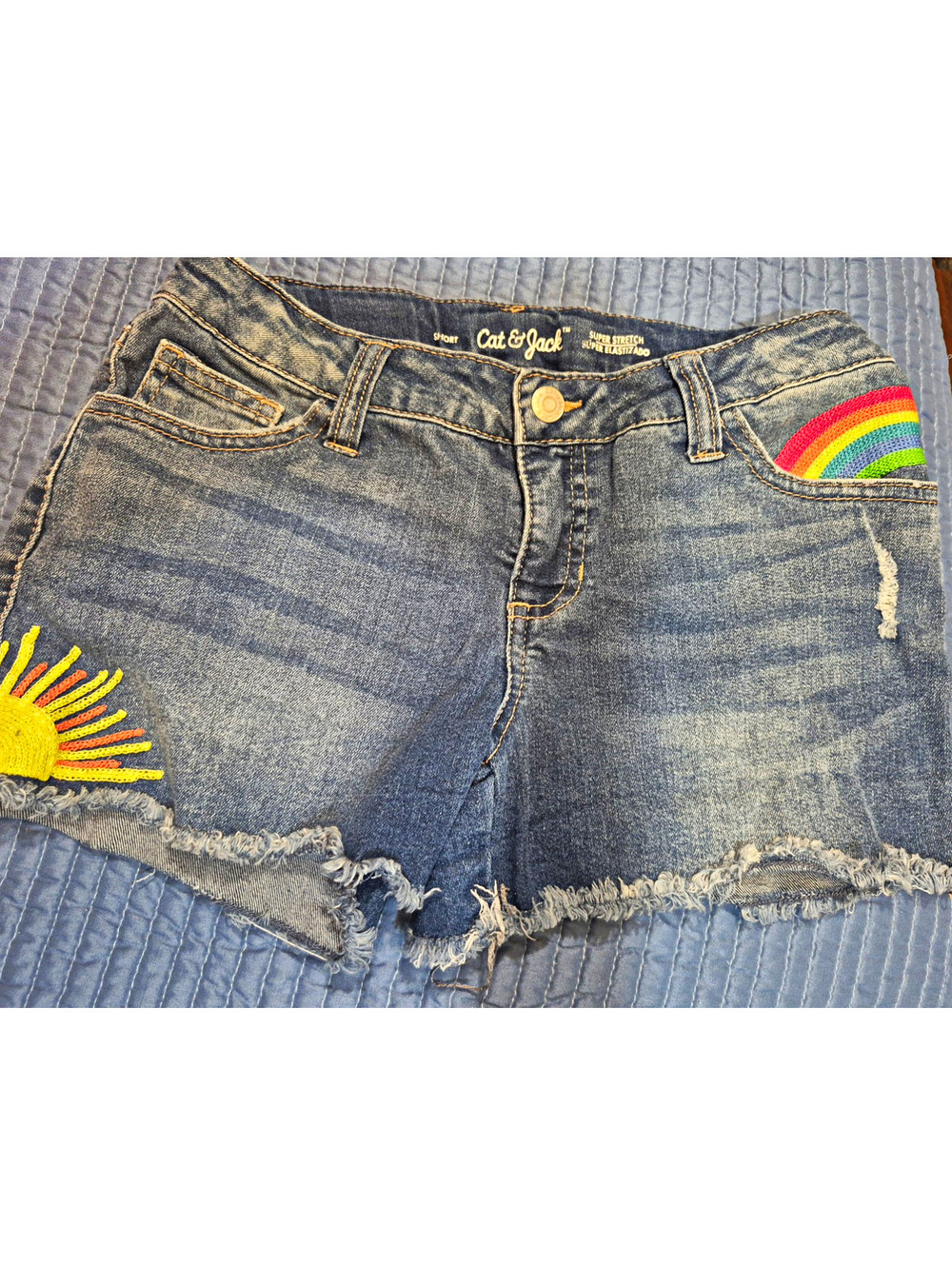 Cat & Jack Girls Denim Shorts Size 10-12 Pockets Rainbow